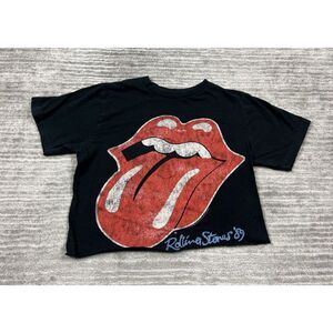 The Rolling Stones Top Womens‎ Small Black Short Sleeve Cropped Cut off